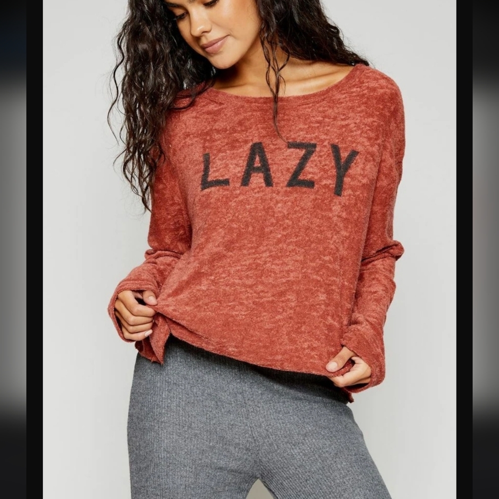 Sale🍁 Sadie & Sage Rust Lazy Velour Ribbed Cropped Sweatshirt